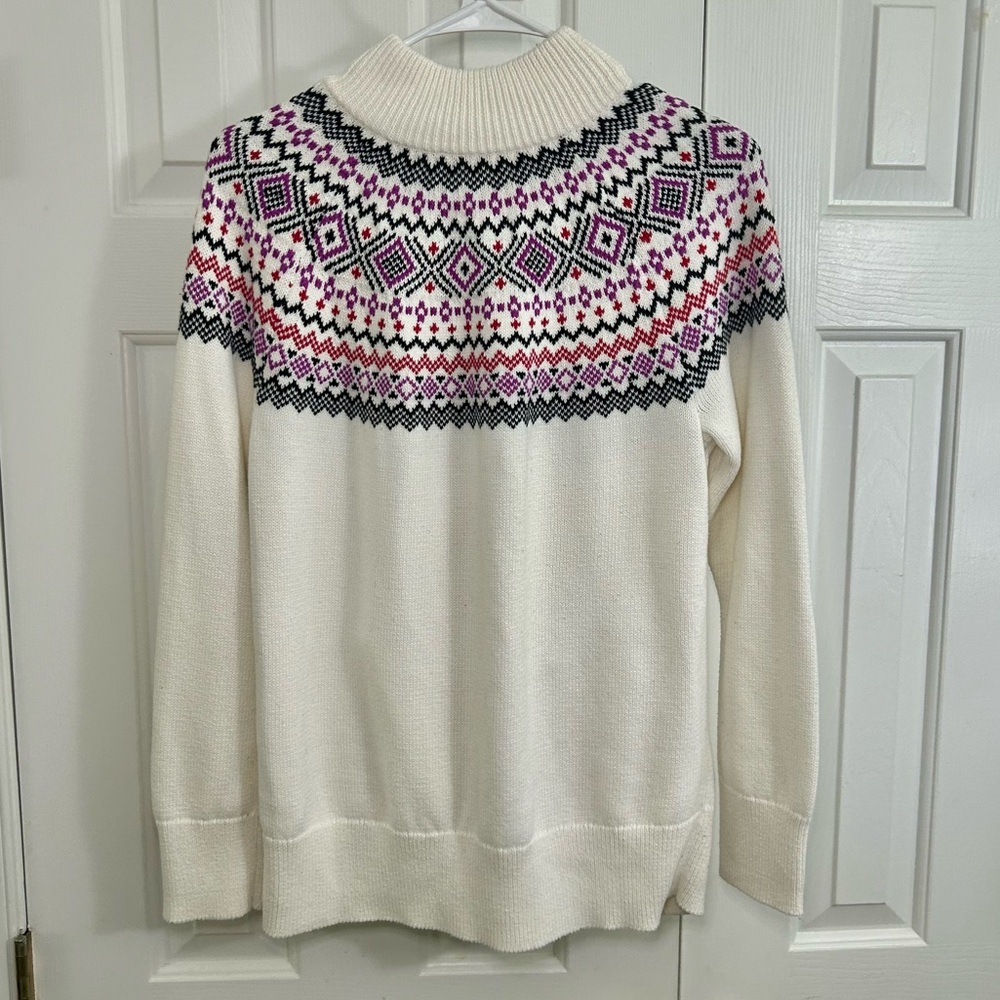 Talbots Thermolite Sweater Jacket Modern Fair Isle Snap Front Cardigan Sz Small - Picture 5 of 16